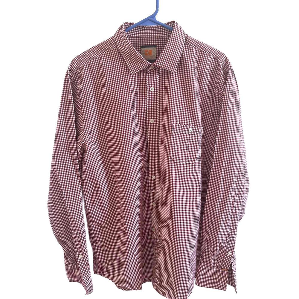Boss Orange Men's Burgundy and White Checkered Button-Up Shirt - XL